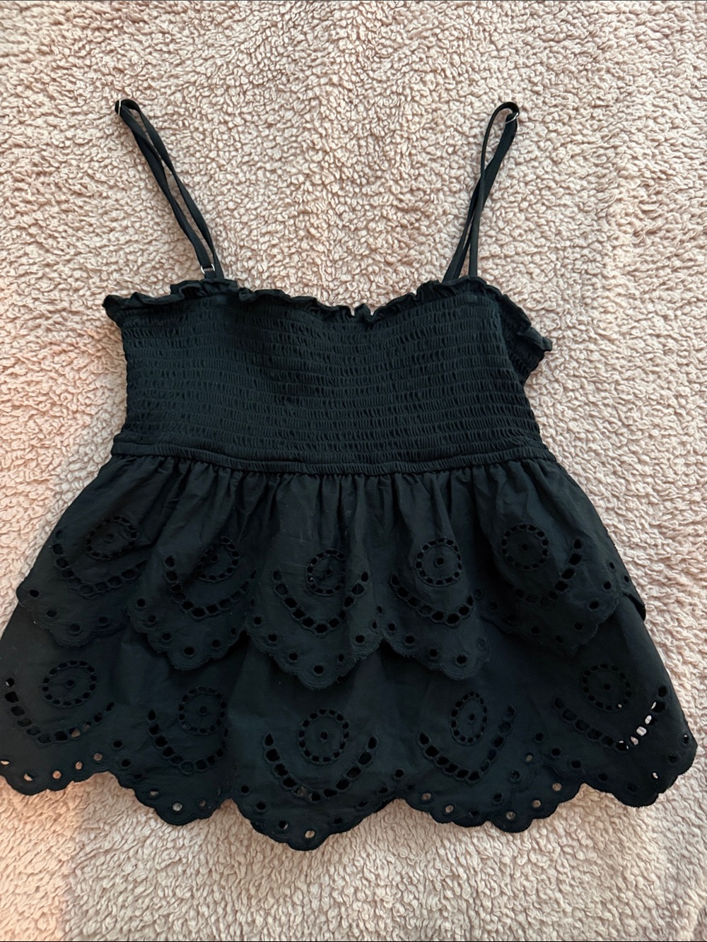 Stradivarius Black Smocked Eyelet Cami